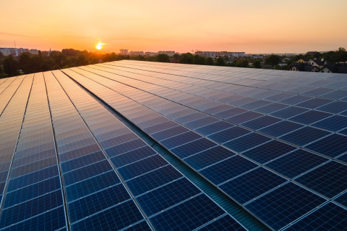Solar panels mounted on building